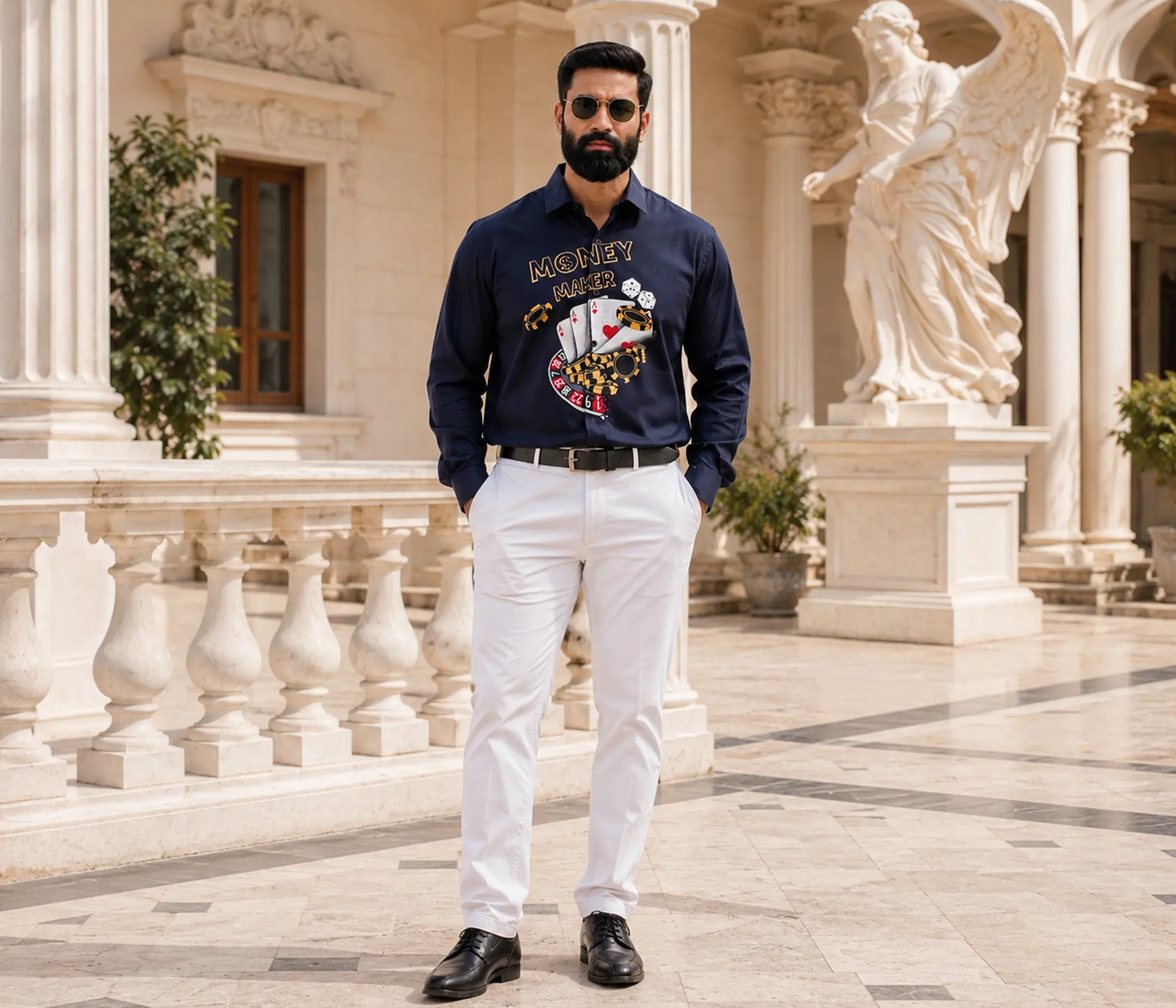 Navy Blue Hand-Painted Money Maker Shirt for Perfect Mens Collection